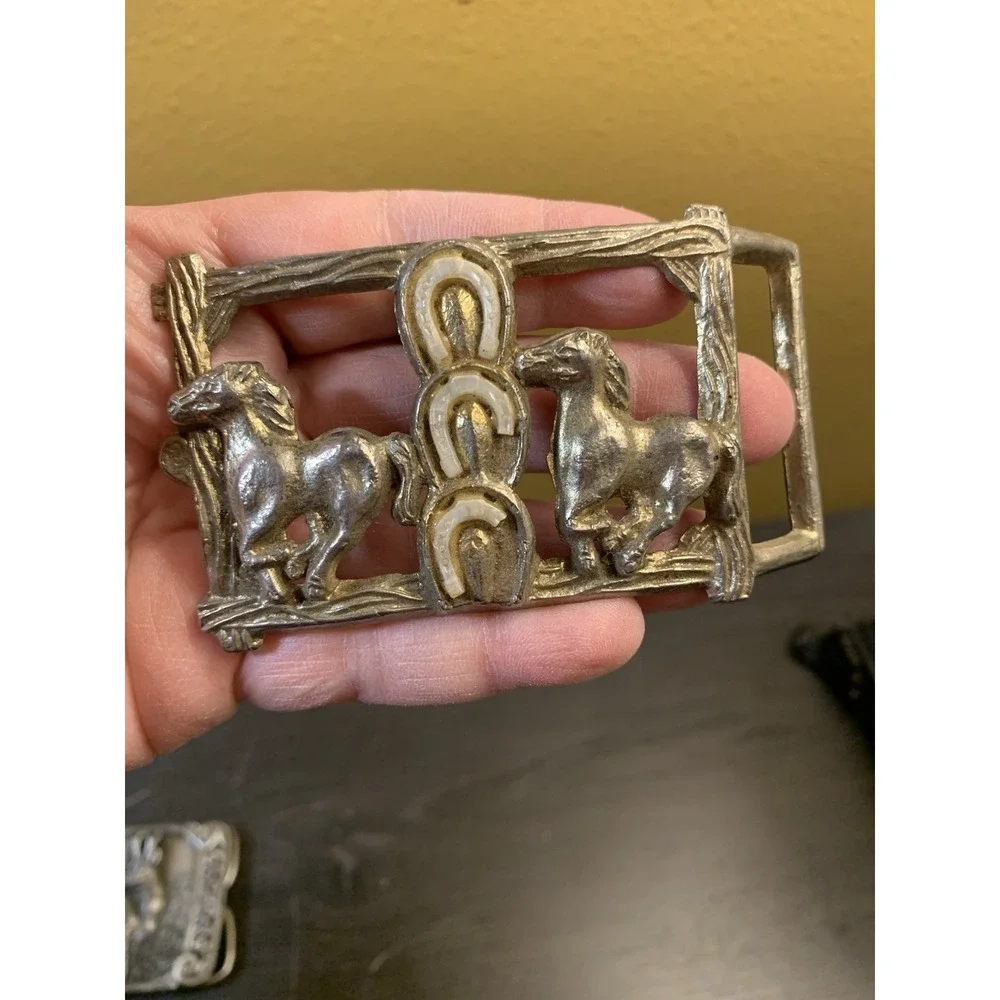 Lot Of 2 Vintage Belt Buckles Siskiyou‎ Bergamot Antelope & Double Horse